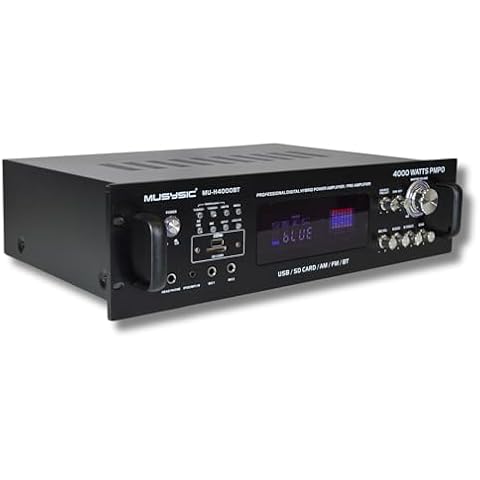 MUSYSIC MU-H4000BT Professional 4000W Hybrid Amplifier – 3U Digital Output Display Pre-Amplifier/Receiver with Multiple INPUTs Bluetooth AM/FM Tuner USB/SD Slot MP3/iPod for Concerts and Functions Cover