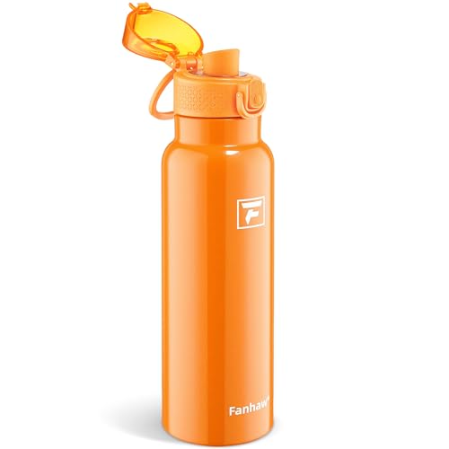Image of Fanhaw 24 oz Insulated Water Bottle with Soft Silicone Spout Lid, Leakproof Stainless Steel Vacuum Bottle for School, Sports& Daily Use, Kids, Teens& Adults, Back to School Essentials (Herorange)