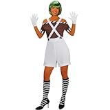 MORIMORE 5pcs Candy Chocolate Factory Worker Halloween Costume Tee Shirt Jumpsuit Wig Gloves Socks Outfit for Adult Women (Small)