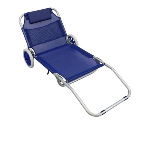 Briconess.com Silla de playa plegable de acero con ruedas y reposacabezas