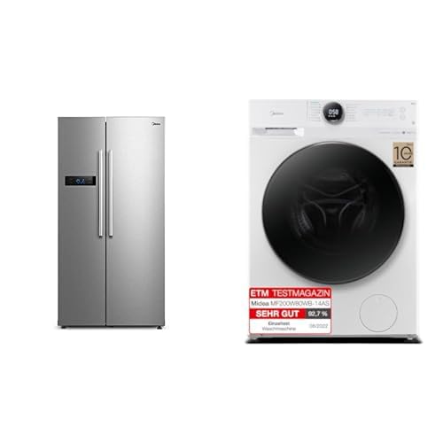 Midea Set: Side-by-Side Kühl-/Gefrierkombination + Waschmaschine 8kg, NoFrost, Steam Care