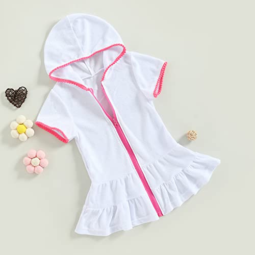 Image of Girls Terry Cloth Swim Cover Up Zip Up Hooded Bathing Suit Coverup Wraps Rufled Kids Pool Beach Robe Cover-Up Dress