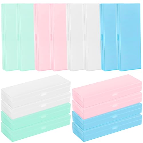 Image of Fainne 24 Plastic Pencil Case Bulk Hard Pencil Boxes with Snap Lid Crayon Maker Pen Organizer Stackable Craft Storage Boxes for School Supplies(Single Layer,Multicolor,7.68 x 2.6 x 1.18 Inch)