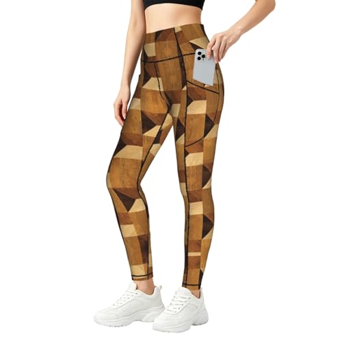 Leggings con bolsillos útiles en conjunto de entrenamiento transpirable con textura de madera