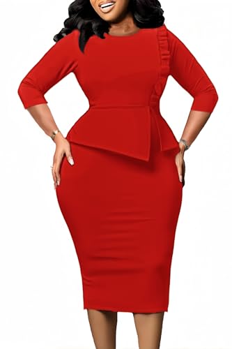 Image of Midi Dress for Women Elegance Church Dresses Office Work Bodycon Pencil Dress Casual Spring and Autumn Business Outfits