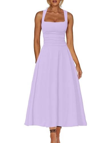 Image of Kaximil Women's Square Neck Corset A Line Maxi Dress Ruffle Ruched Waist Flowy Long Dresses