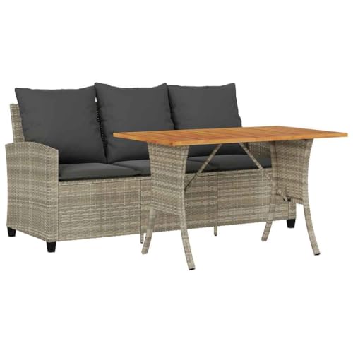 vidaXL 3-Sitzer Gartensofa mit Kissen & Tisch Hellgrau Poly Rattan,...
