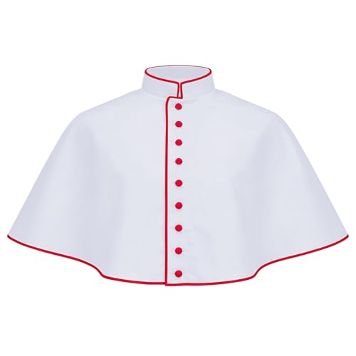 Cape d'église traditionnelle avec passepoil rouge et bouton devant pour clergé - 2