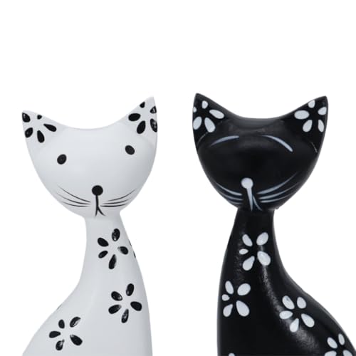 Estatuas de gato de madera decorativas modernas, 2 piezas miniatura 5