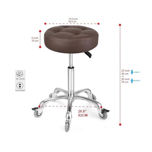 Image of Adjustable Heavy Duty Stool - Rolling Stools with Locking Caster Wheels - Swivel Stools Backless Chair for Home Kitchen Office Shop Tattoo Lash Tech Pedicure (Brown, Height 22 to 30 in)