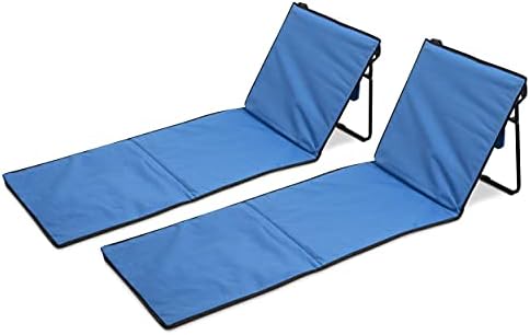 Eternal Living Beach & Lawn Lounge Chair Portable Reclining Lounger with Frame Foldable Mat, Set of 2 Blue