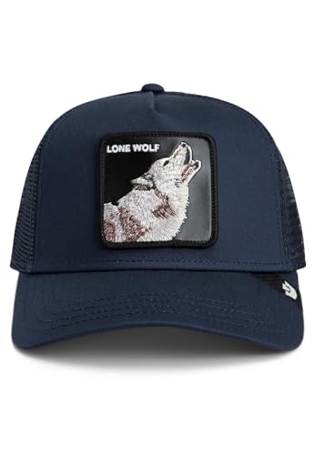 Casquette trucker Goorin Bros bleue loup brodé chapeau visière courbée mode urbaine ajustable