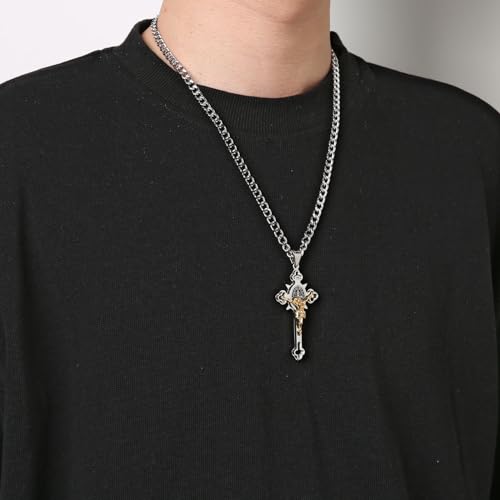 HZMAN Religion Stainless Steel Saint St St. Benedict Crucifix Cross Pendants Necklace INRI2