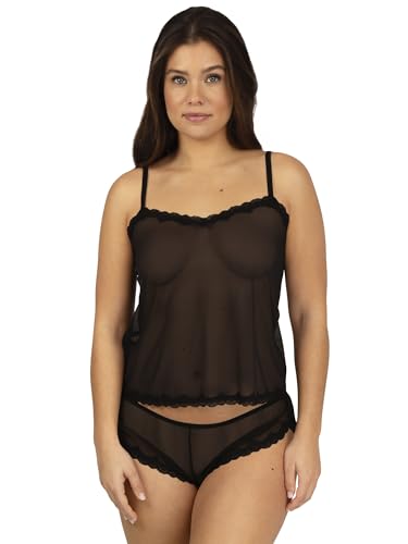 Smart & Sexy womens Mesh Cami Shorts Sleep pajama sets, Black Hue (Mesh), Large US