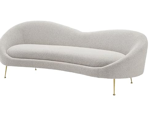 Image of Rosewood Luxury Curved Sofa in Premium Boucle Fabric | Solid Wood Structure | High Density Foam | Sturdy Golden Legs | Comfortable & Stylish Couch for Modern Living Room (Beige, 3 Seater)