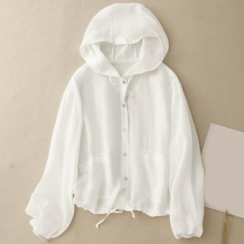 Cotton Linen Sun Protection Hoodie Top Women Lightweight Long Sleeve Shirt Oversized Breathable Hooded Cover Ups4