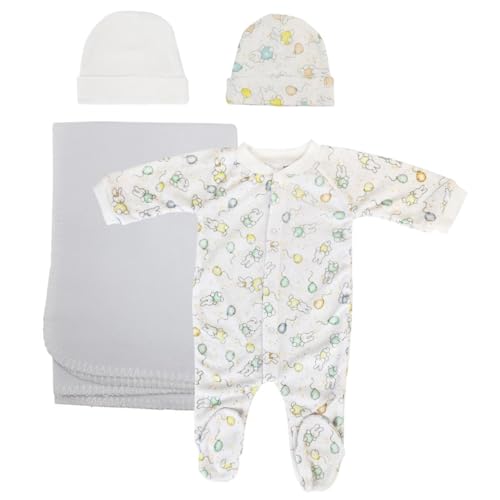 Bambini NC-0964M Unisex Newborn Baby 4 Piece Layette Sets, White
