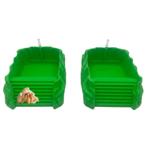Hermit Crab Pools with Bubblers Set of 2 (Fresh & Salt Water) Upgraded Heat-Resistant PETG 3D Printed Water Bowls with Safe Exit Ramps (Light Green)