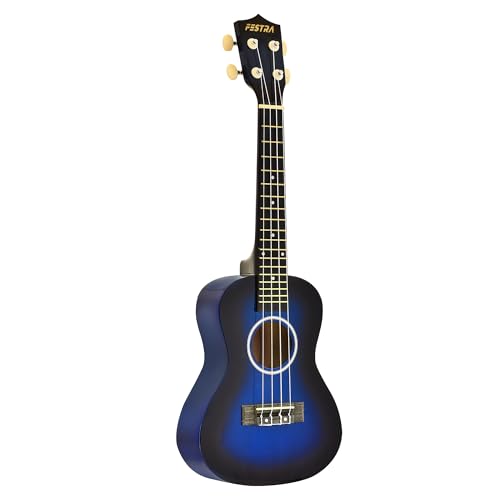 Image of BLUEBERRY UK-40 Concert Ukulele, Aquila String Body Sapele and Mahogany, Gloss Finish With Bag and 2 Picks - 24 Inch (Blueburst)