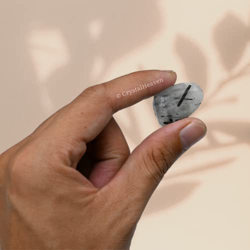 Image of Black Rutilated Quartz Crystal Healing Tumbled Stone, Natural Polished Crystals for DIY Crafts, Manifestation, Meditation, Pooja Feng Shui and Reiki Healing (30 Grams)