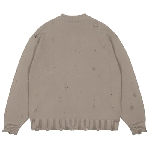 Men Ripped Harajuku Knit Sweater Solid Long Sleeve Crew Neck Hip Hop Pullovers Jumpers2