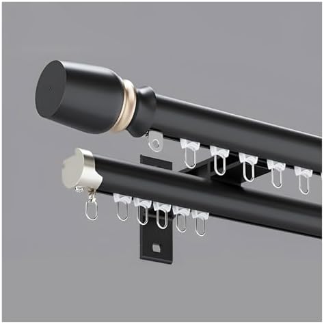 Adjustable Double Curtain Rod Set - 440cm (4x110cm) - Silent Track Room Divider with Aluminum Brackets - Elegant Black Finish for Living Room & Bedroom Decor