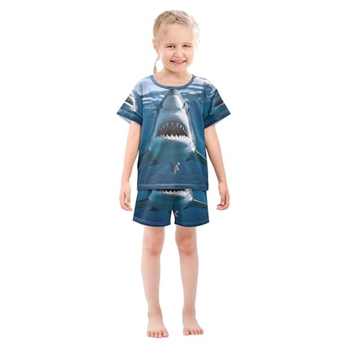 ALAZA Shark Magic Ocean Pajamas Set Short Sleeve Cotton Sleepwear Summer Pjs 2 Piece 5-14Y3