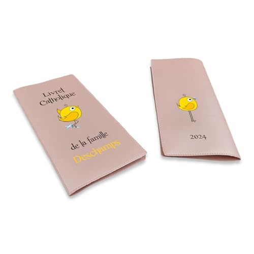 Protège Livret de Famille Personnalisé - Livret de Famille Catholique Oiseau – Élégance et Protection avec notre article fabriqué et personnalisé en France - SP0203a (Nacré Rose)