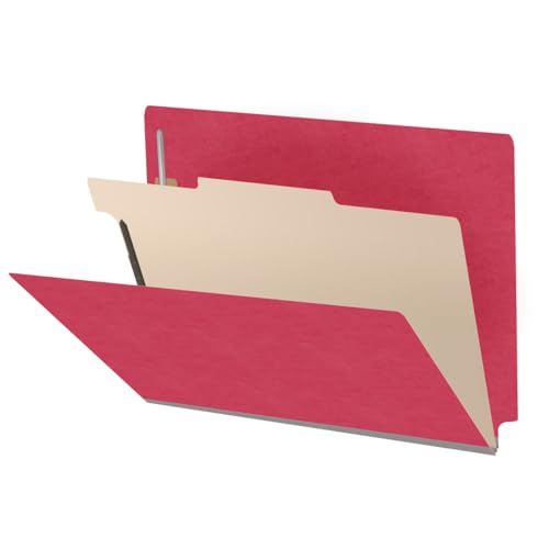 Ecom Folders Heavy Duty Top Tab Classification Folders | Letter Size 18 Pt Stock with 1 Divider | 2/5 Cut Right Position Tab for Medical, Legal and Office Documents | Red, Box of 10