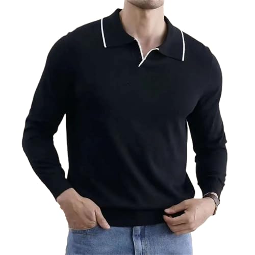 Mens Solid Simple Pull Sweater Turn-Down Collar Knitted Sweater Casual Social Pullover