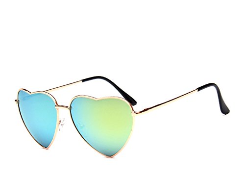 Chezi Women's Metal Colorful Iridium Coated Lens Heart Sunglasses