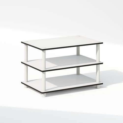 Image of Furinno JUST Toolless Printer Stand with Storage, 3-Tier Under Desk Printer Stand, Printer Table, for CPU, Office Supplies, for Study, Living Room, White