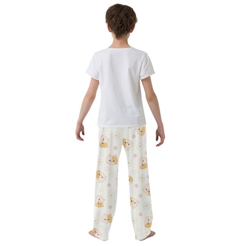 Boys' Pants Cute Cats Cartoon Floral Long Bottoms Jogger Pants Elastic Waist Trousers with Pockets S-XL3