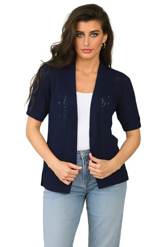 Image of Loxdonz Women's Short Sleeve Cropped Cardigan Sweaters Open Front Bolero Short Shrugs for Women
