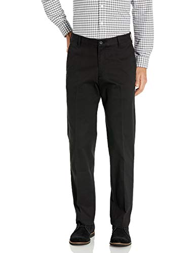 IZOD Men's Performance Stretch Classic Fit Flat Front Chino Pant, Black, 42W x 30L