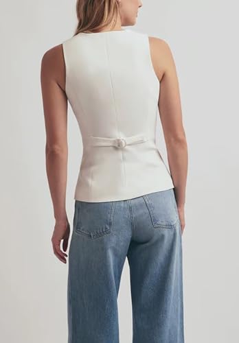 Women's Solid Vest Sleeveless 4 Button V Neck Waistcoat Casual Office Crop Top2