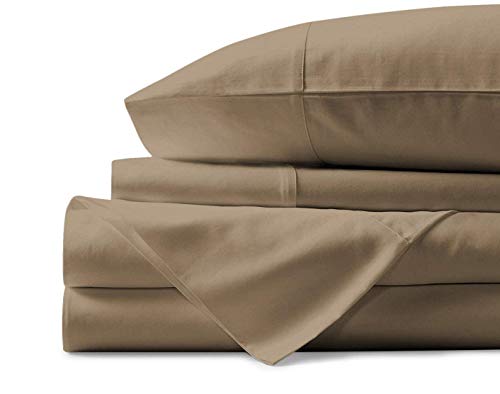 MOONLIGHT BEDDING True Luxury Sheets - 100% Egyptian Cotton Sheet Set (Fitted, Flat, Pillowcases) 600 Thread Count 4 Piece Set Fits Mattresses up to 18 inches deep (King, Taupe)