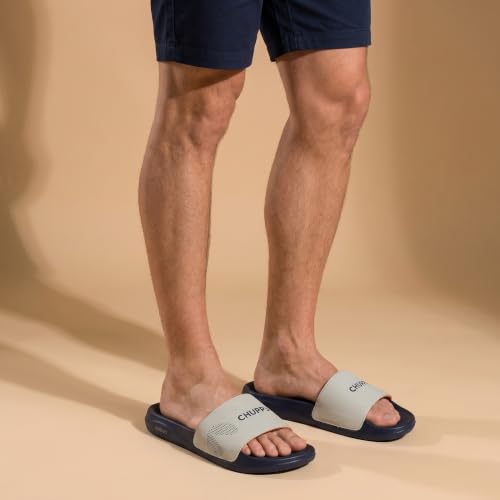 Image of CHUPPS Edge Blue & Grey Drift Orthopedic Slippers | Soft Footpharma Footbed | Breathable Ventilation Holes | Lightweight Flip Flops | Anti-Skid Chappals for Everyday For Mens