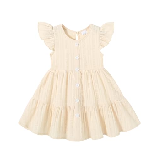 Happy Town Toddler Baby Girl Casual Dresses Summer Sundress Ruffle Button Down Solid Girl's Boho Dress Spring Outfits