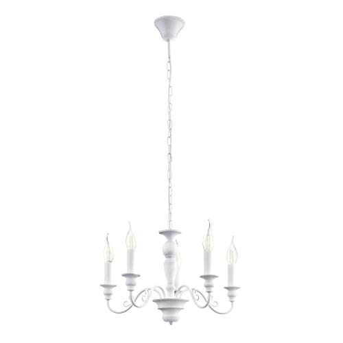Eglo Caposile Lampadario a 5 luci vintage, stile rustico, shabby chic, lampadario in acciaio bianco, lampadario per sala da pranzo, lampadario per il soggiorno con attacco E14