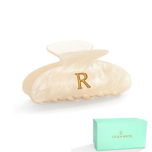 LILIE&WHITE Acrylic Letter Hair Clips For Women Stylish R Monogram Hair Claw Alphabet Hair...