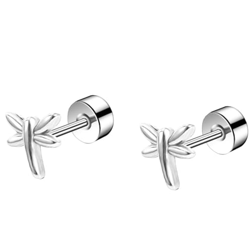 Stainless Steel Crown Bowtie Dragonfly Screw Black Holiday Stud Earrings