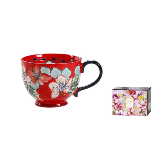 マグカップ おしゃれ 陶器 大きい 可愛い コップ 和風 コーヒーカップ 焼き物 陶芸 和風 和食器 モダン マグ 美しい 無地 コーヒー マグ 500ml デザイン ギフト 結婚祝い ブルー インテリア 雑貨 花柄マグカップです (花が赤いのです)