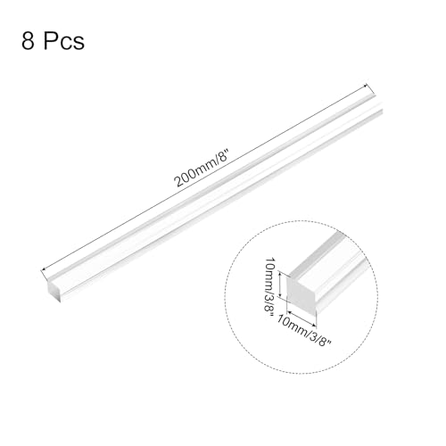 Image of MECCANIXITY 8pcs Acrylic Square Rods 3 /8 inch x 8 inch Clear Acrylic Dowel Rods Sticks Acrylic Plastic Sticks Strip for DIY Crafts Lighting Gardening Decorations - 10mm x 200mm