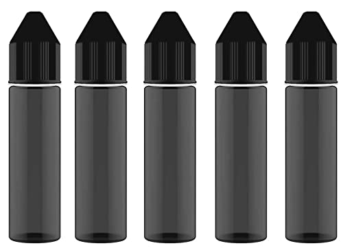 Lot de 5 flacons vides en PET 60 millilitres pour E- Liquid avec compte-gouttes amovible Semi transparent Noir fumé - Fabriqué en Italie Cover