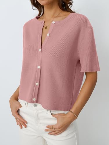 Image of LILLUSORY Short Sleeve Cardigan Sweaters for Women | Cropped Button Up, Summer 2026 Outfits, Y2K Fashion, Lightweight Knit, Versatile layering for work, casual & going out