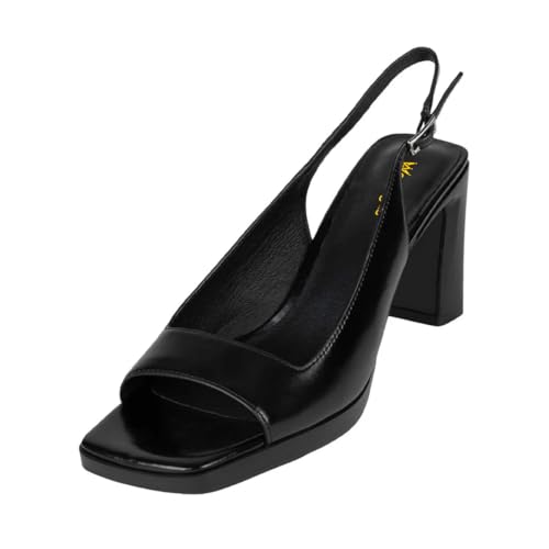 Women Open Square Toe Slingback Buckle Up Pumps Backstrap High Chunky Heels Daily Prom Dressy Shoes Size 4-16 US