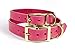Handmade Studded Bridle Leather Dog Collar, Gold Tone Hardware and Solid Brass Nameplate (Pink)