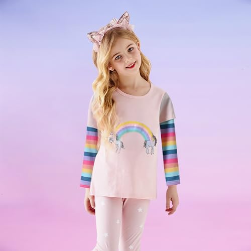 Image of VIKITA Girls Shirts Winter Long Sleeve Tops Print Tees for Girls,3-12 Years