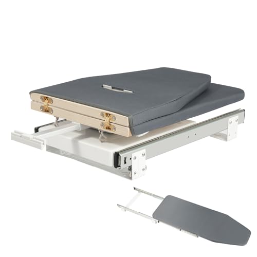 Tabla de planchar extensible con rotación de 180°, plegable, bajo ruido, 20 dB, para estación de planchado al vapor, funda de algodón extraíble, capacidad de carga de 45 kg, para montaje en armario